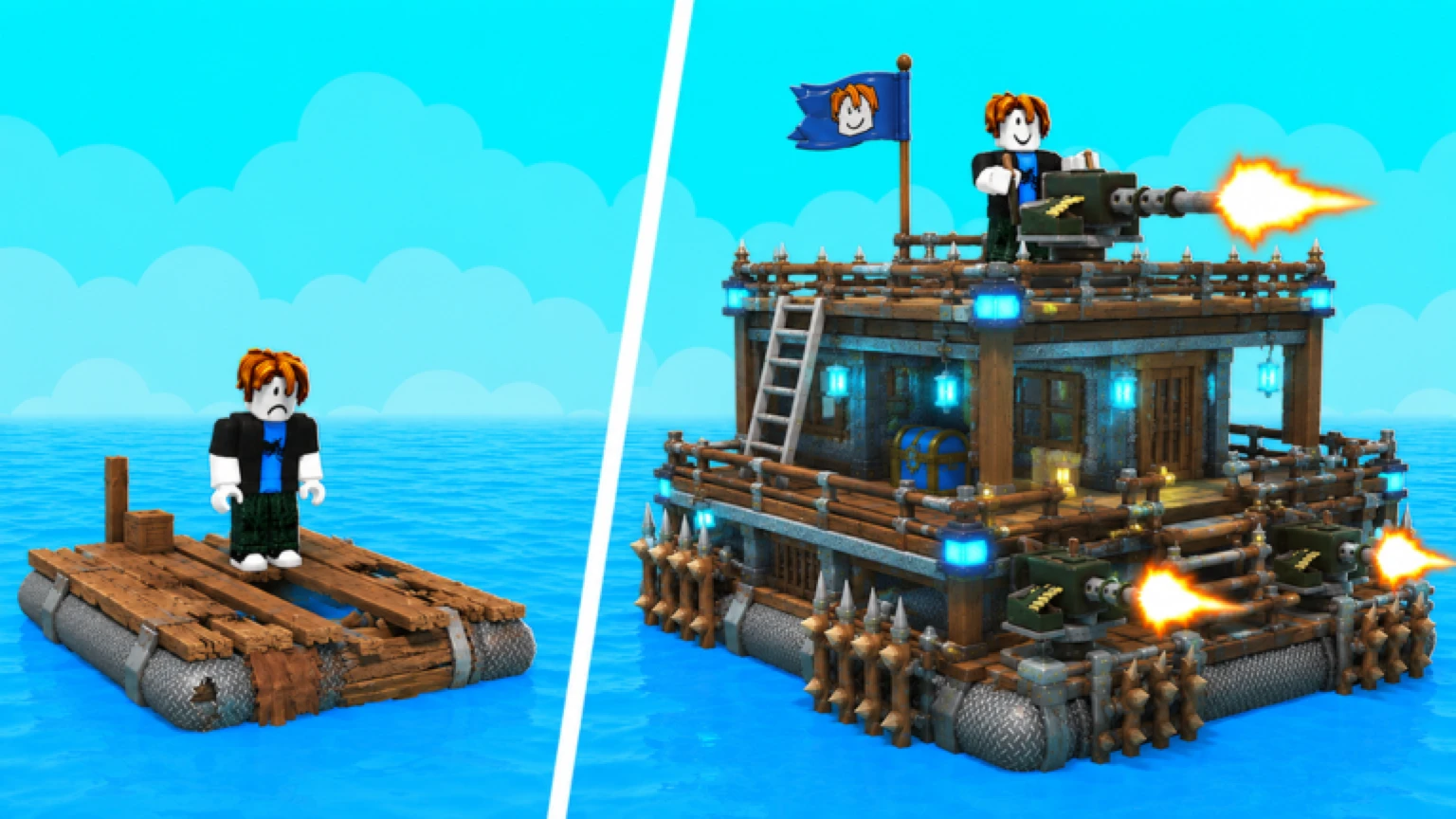 Build and Defend Your Raft Roblox game banner